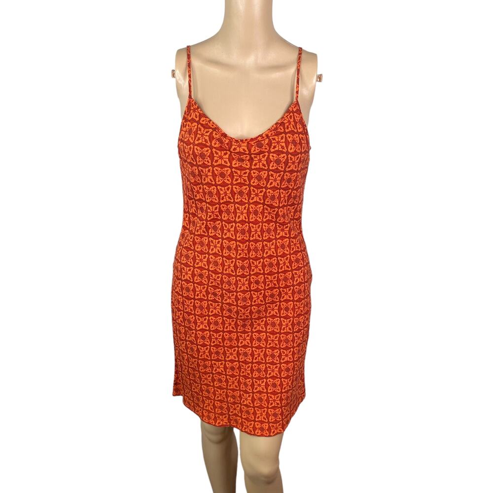 Orange Printed Spaghetti-Strap Mini Dress
